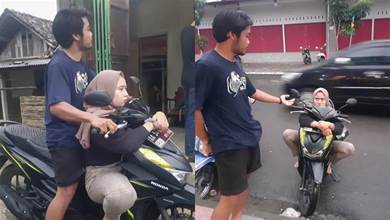 印尼情侶騎車出行，女友竟坐車前踏板，得知原由，網友表示也要試試